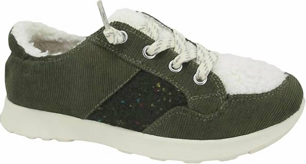 NEW JELLYPOP women's fable sneakers in olive corduroy